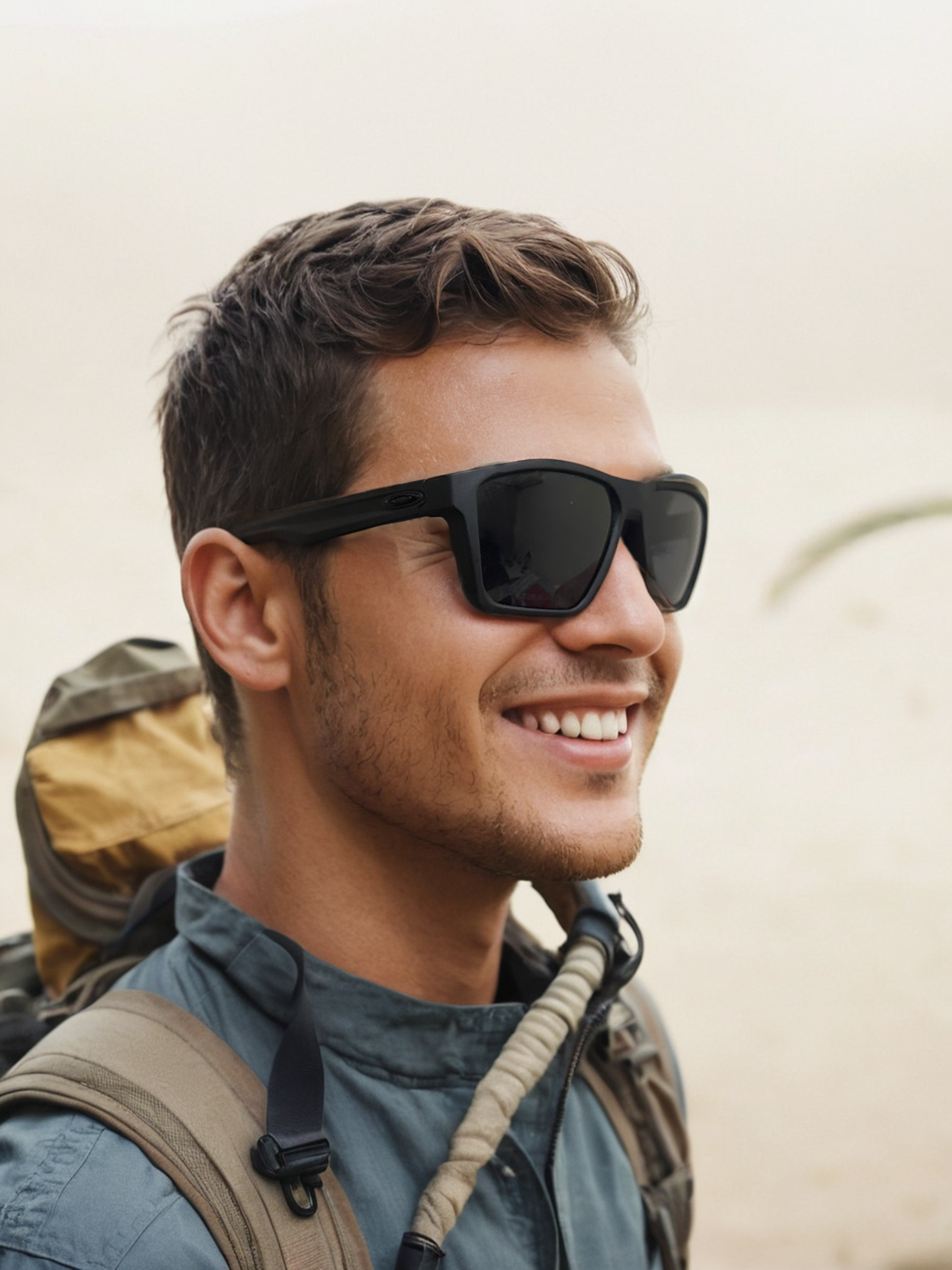 a young man wearing black glasses and smiling portrait generated using ai